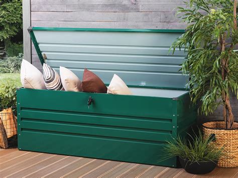 beliani cebrosa outdoor 158 gallon metal deck box|Garden Storage Box 165 x 70 cm Green CEBROSA.